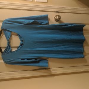 Blue fitted dress with two bows in the back